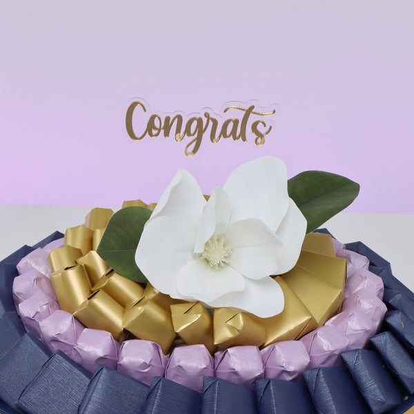 Congrats flower decorated premium chocolate leather round tray
