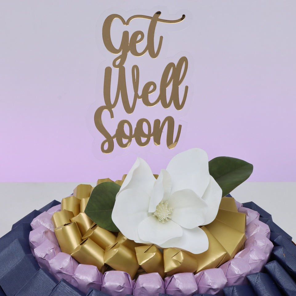 Get well soon flower decorated chocolate leather round tray