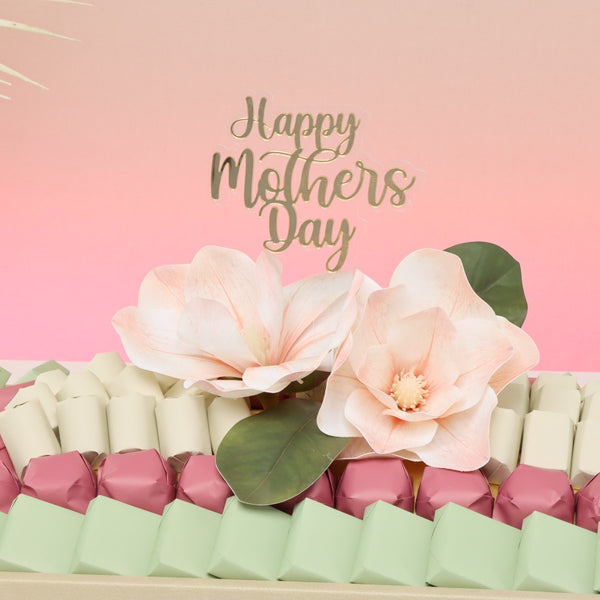 Happy mother's day peach magnolia decorated chocolate medium leather tray