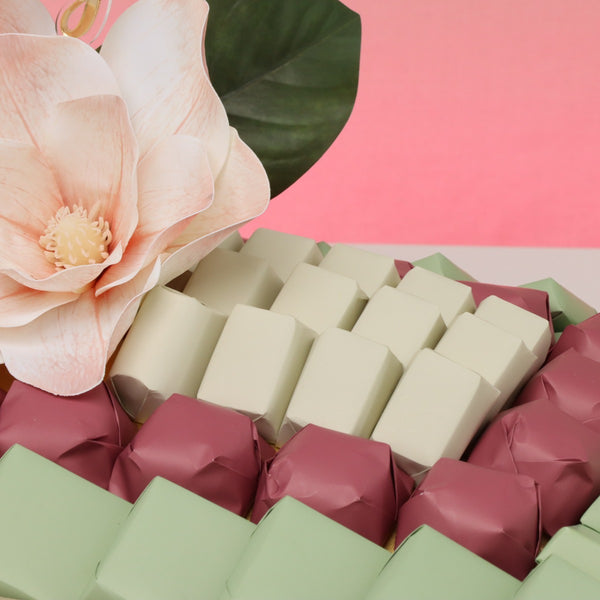 Thank you peach magnolia decorated premium chocolate medium leather tray