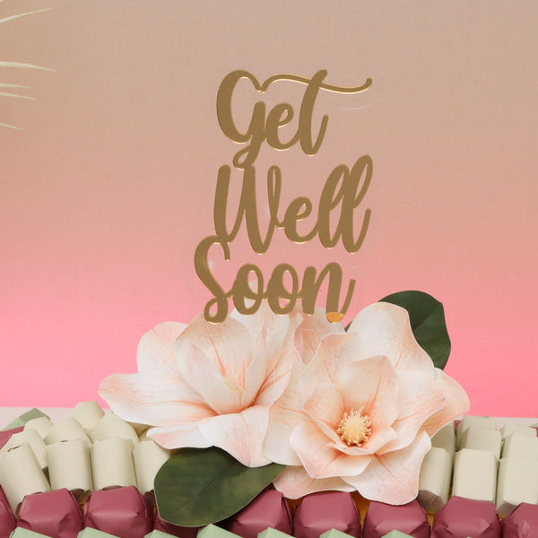 Get well soon peach magnolia decorated chocolate medium leather tray