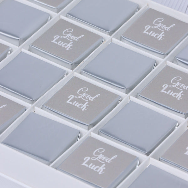 "Good luck" classic silver designed 2-layer premium chocolate hard box