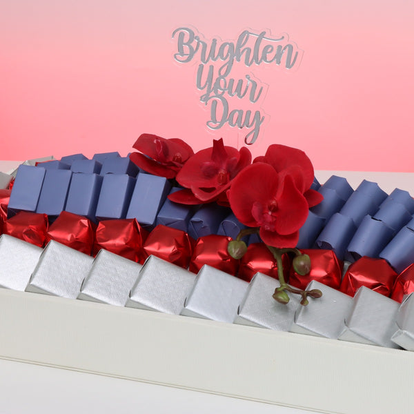 Brighten your day orchid decorated premium chocolate leather tray