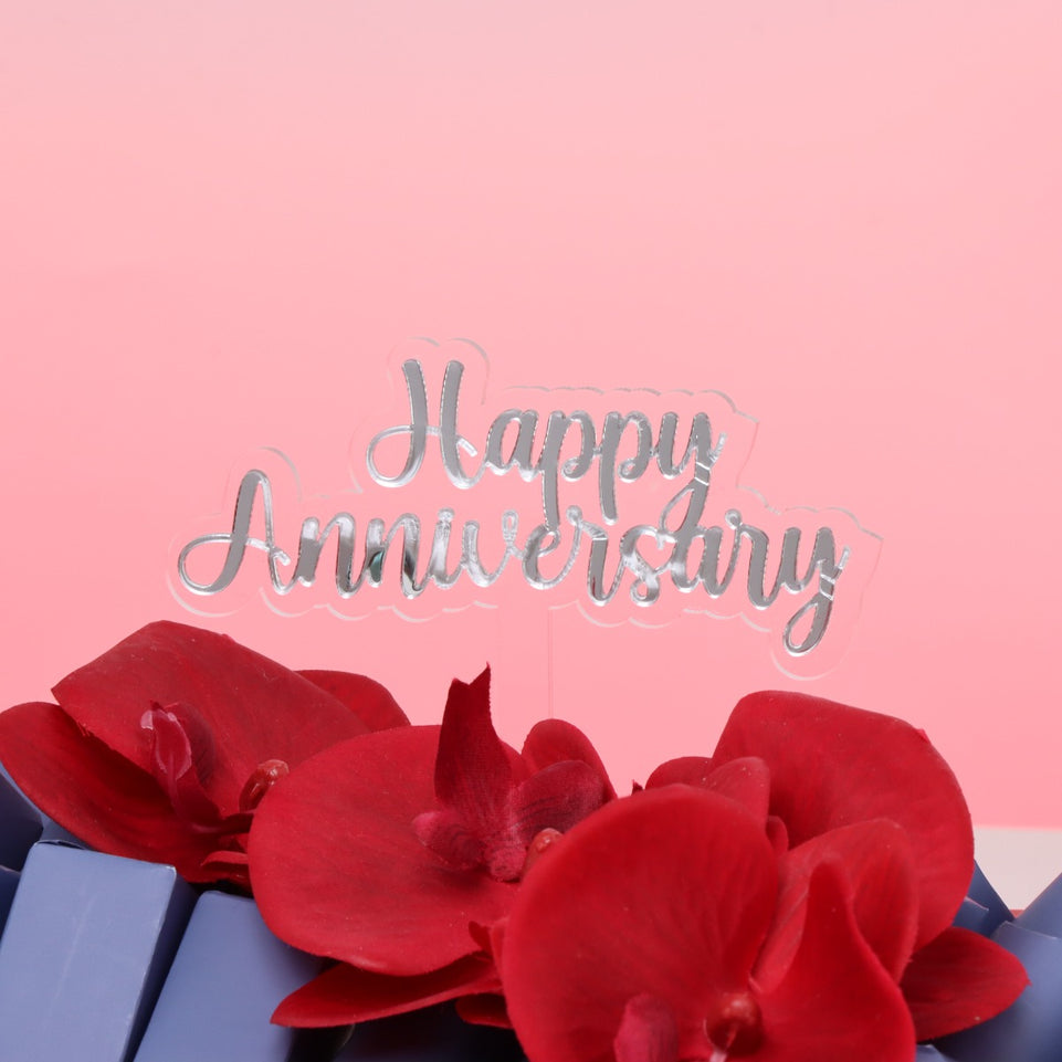 Happy anniversary orchid decorated chocolate leather  tray