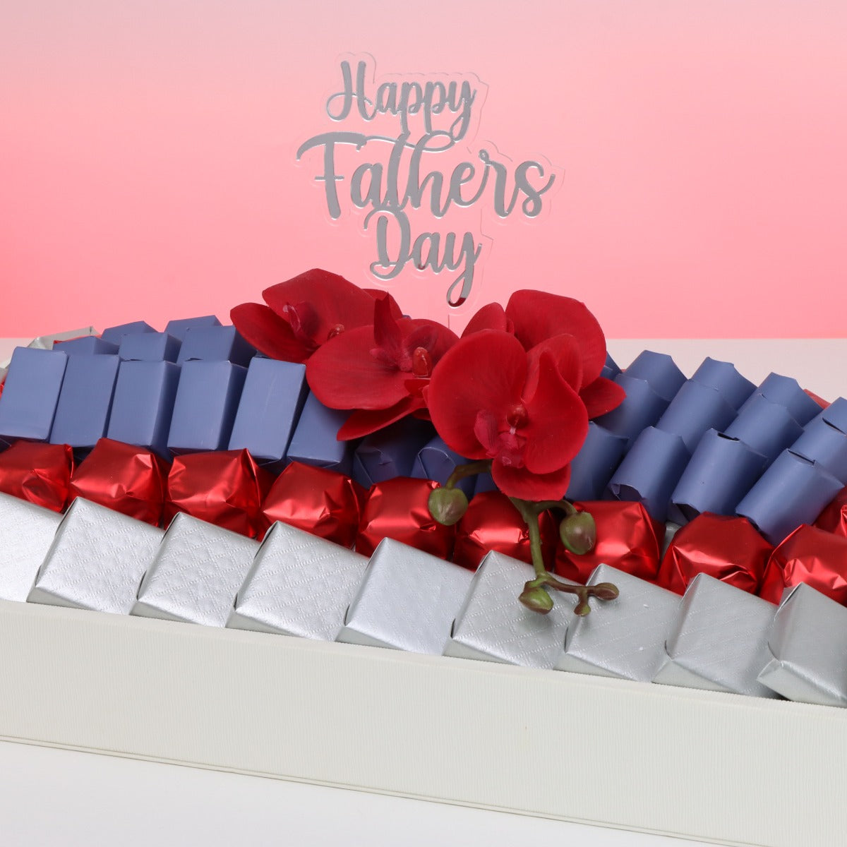 Happy father's day orchid decorated chocolate medium leather tray