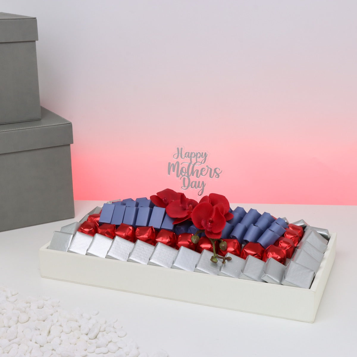 Happy mother's day orchid decorated chocolate medium leather tray