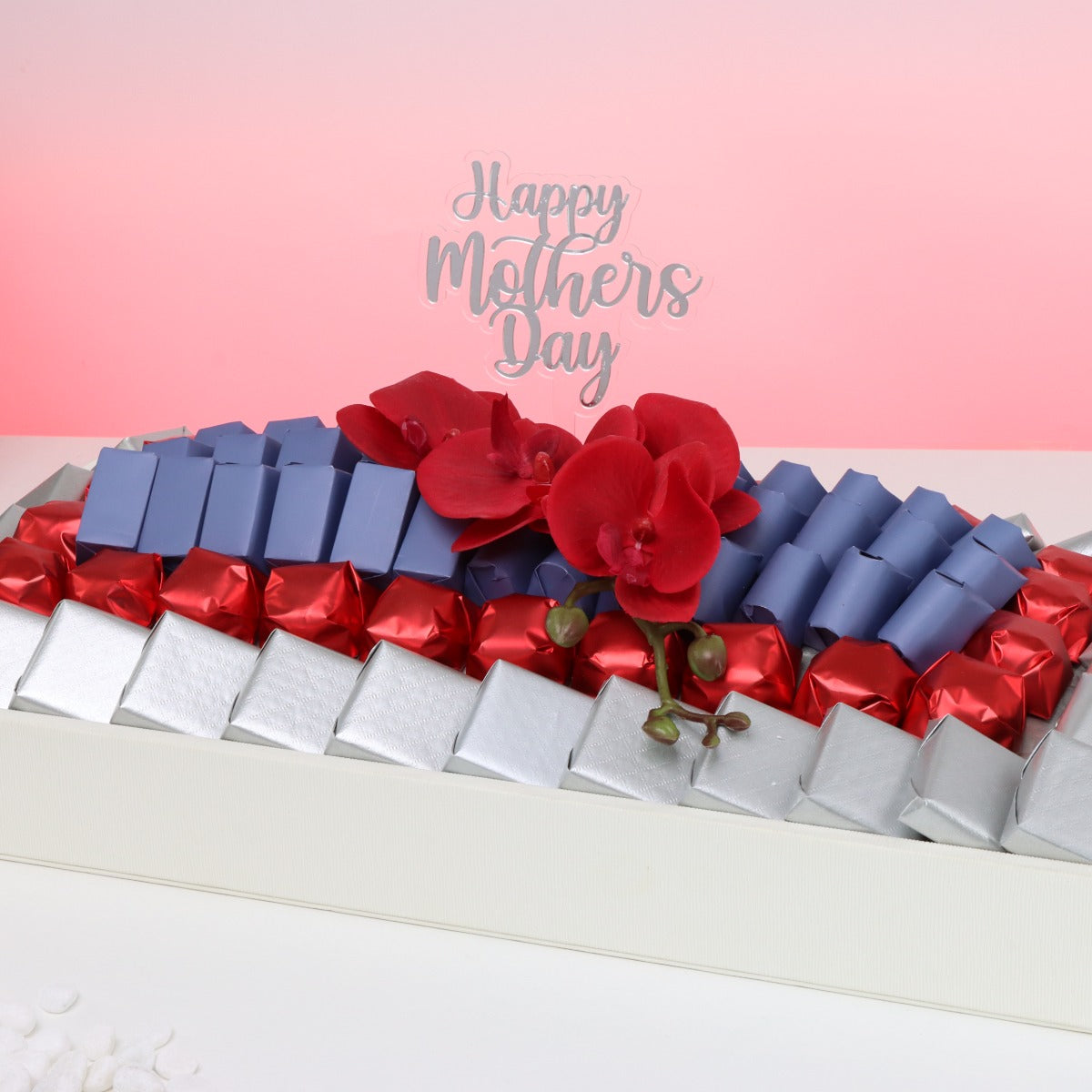 Happy mother's day orchid decorated chocolate medium leather tray