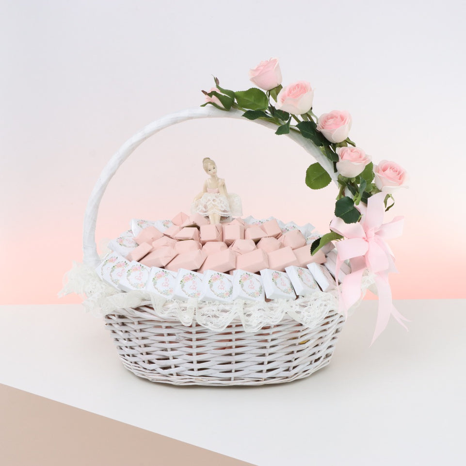 Baby girl personalized ballerina decorated chocolate large basket