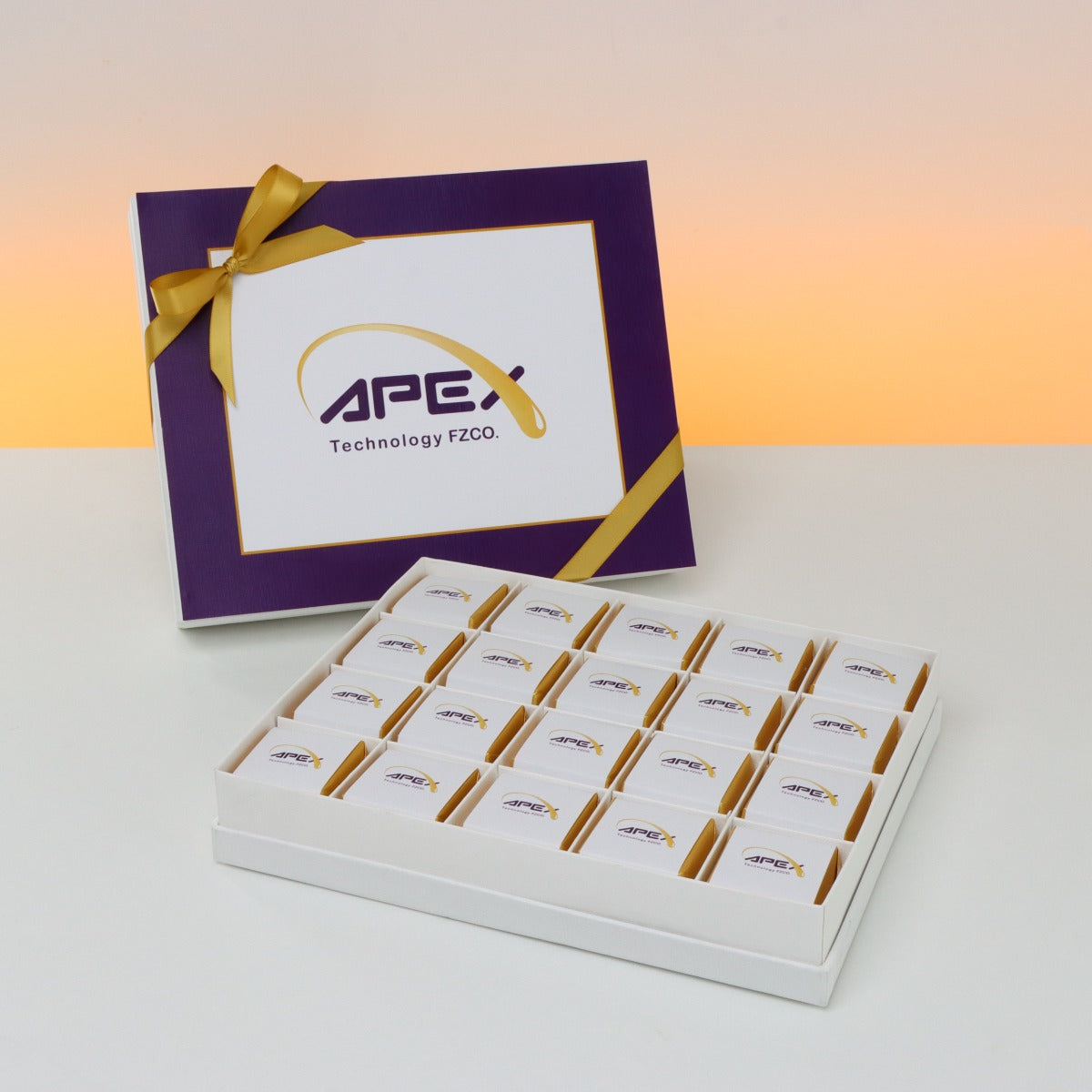 Set of 3 Corporate branded chocolate hard box with designed card top card