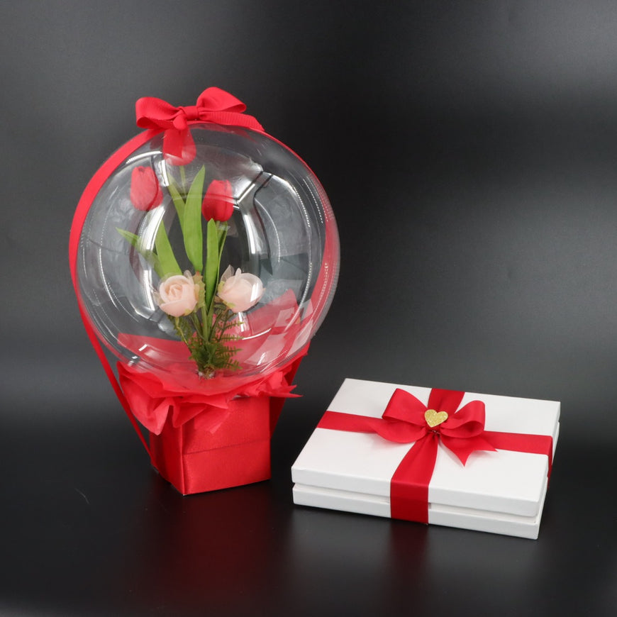 Valentine's chocolate hard box and decorated flower balloon set