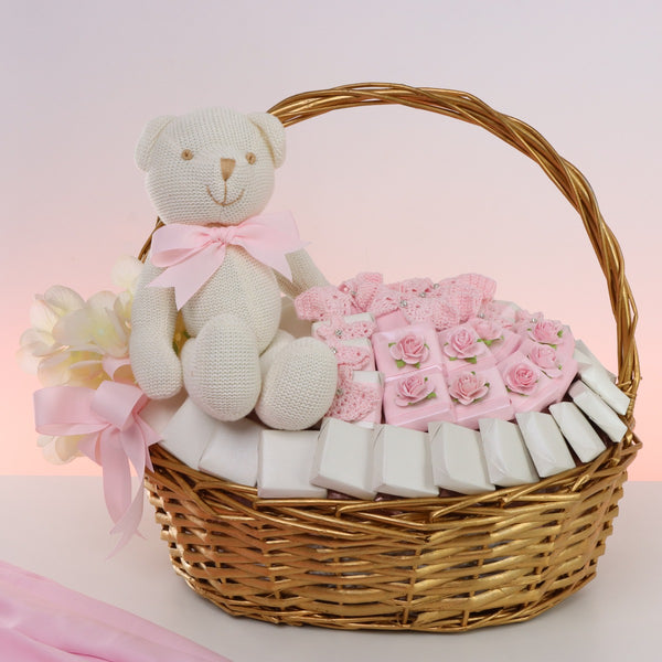 Baby girl crochet decorated chocolate medium basket