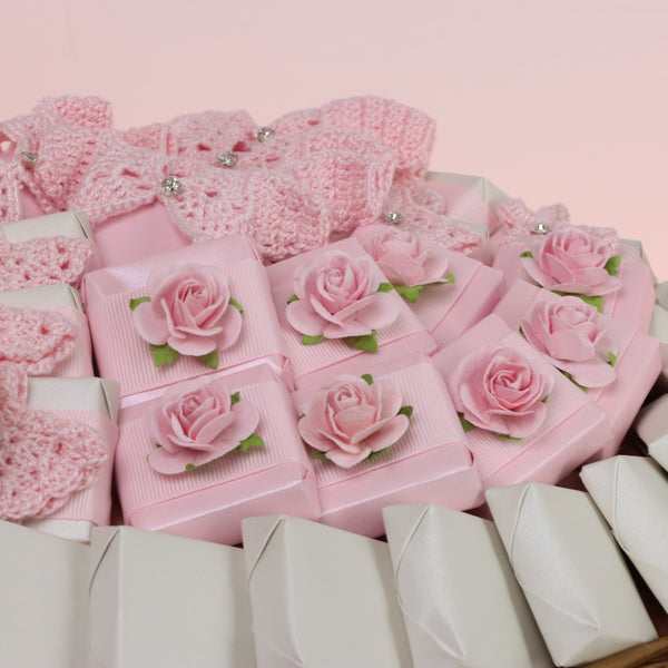 Baby girl crochet decorated chocolate medium basket