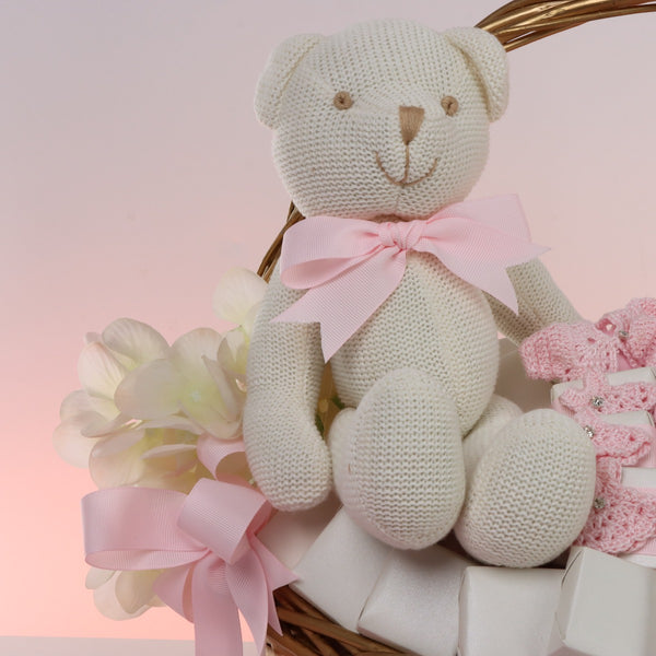 Baby girl crochet decorated chocolate medium basket