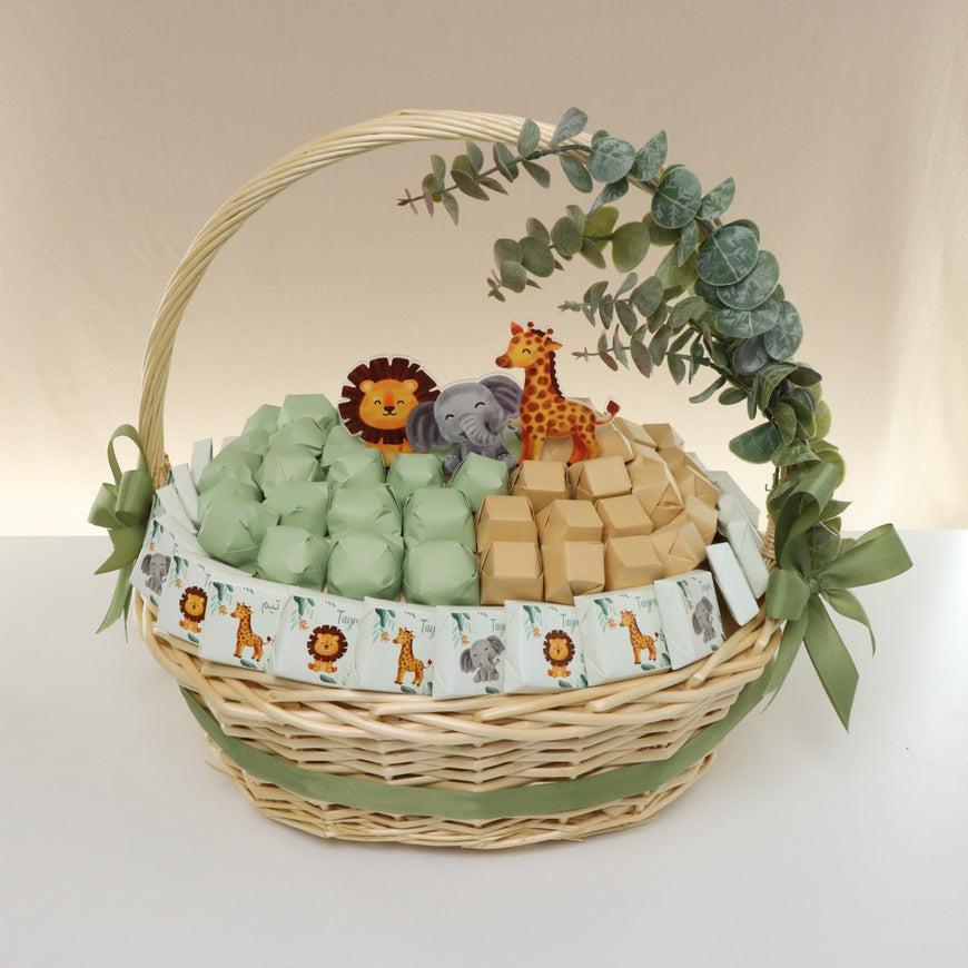 Baby animal safari theme chocolate medium basket