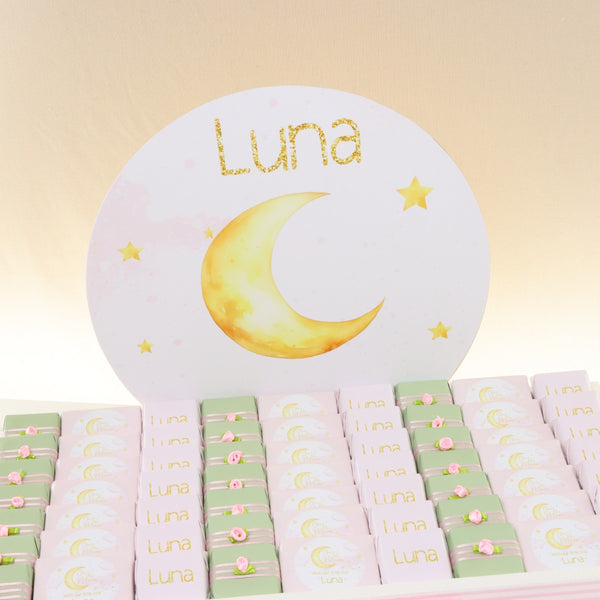 Baby girl personalized stars moon designed chocolate leather tray