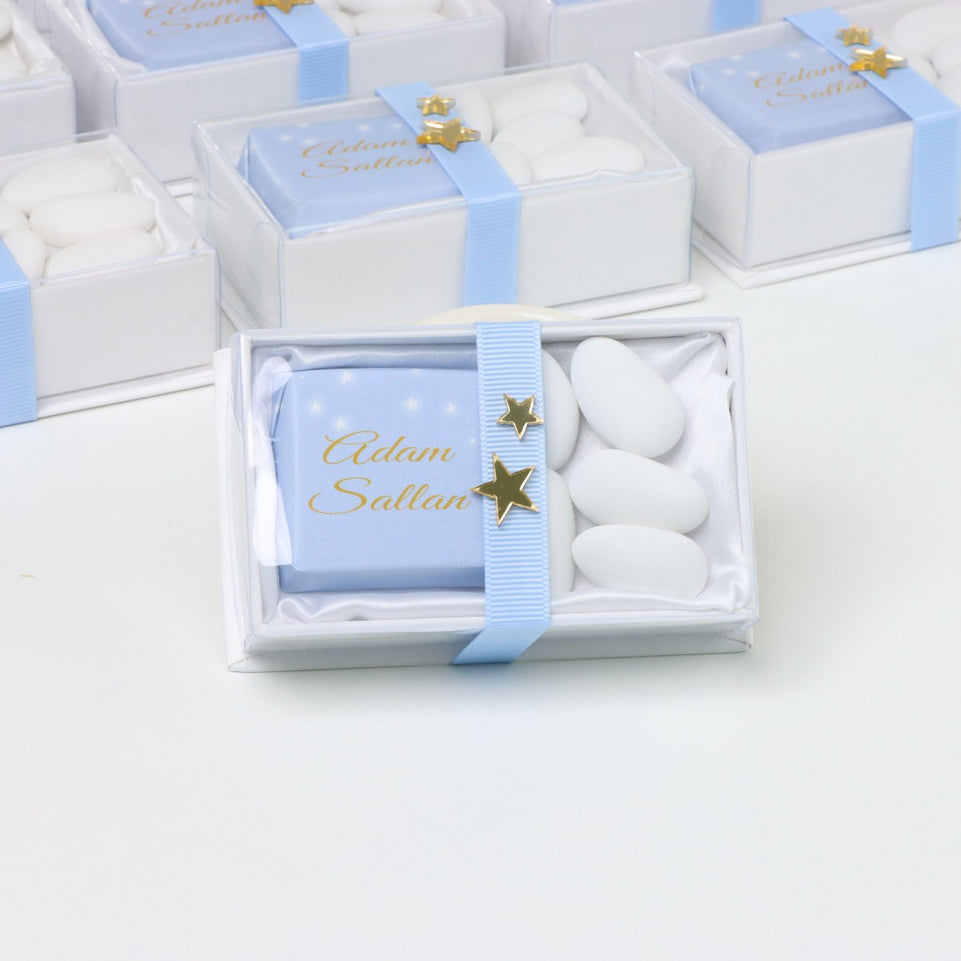 PERSONALIZED CHOCOLATE & ALMOND DRAGEE VIEW TOP BOX