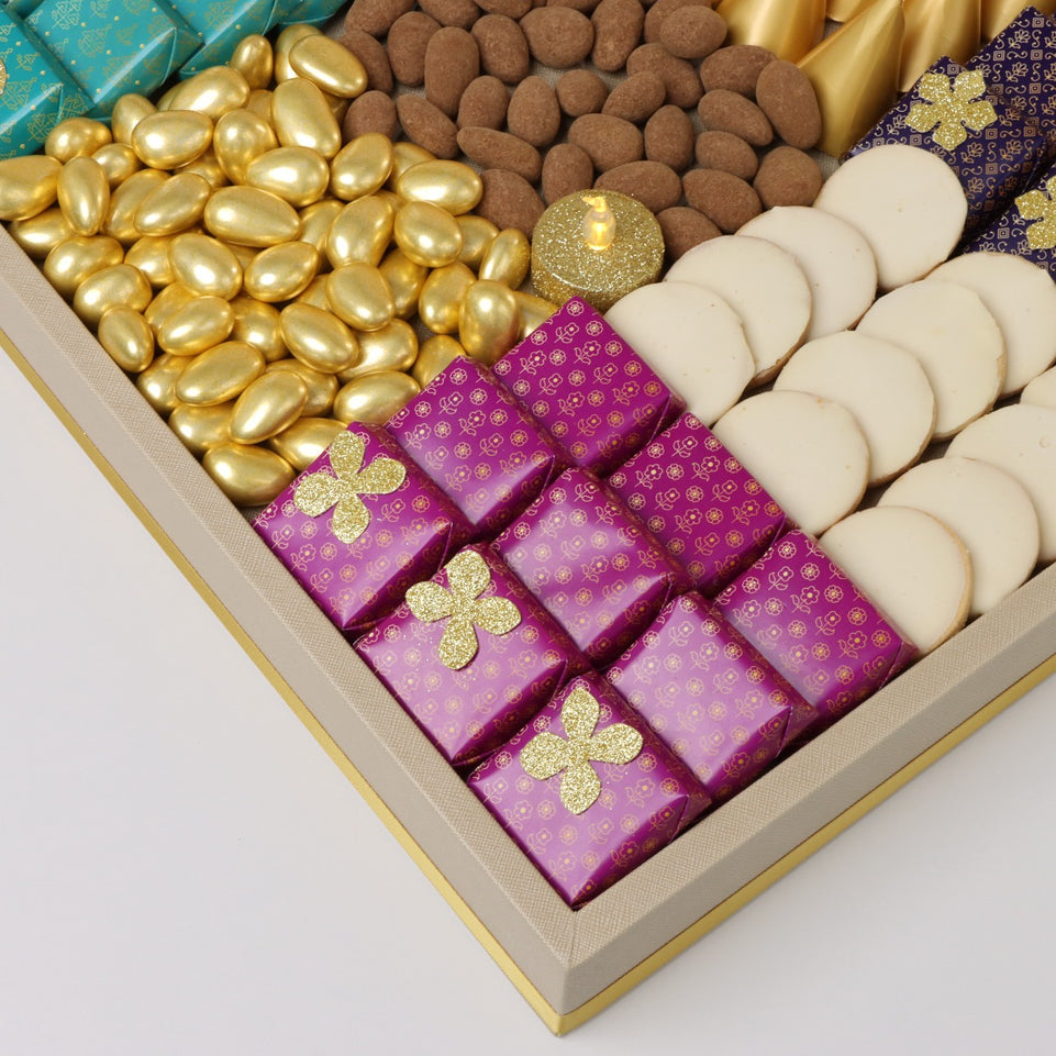 DIWALI DESIGNED CHOCOLATE & SWEETS LARGE LEATHER TRAY