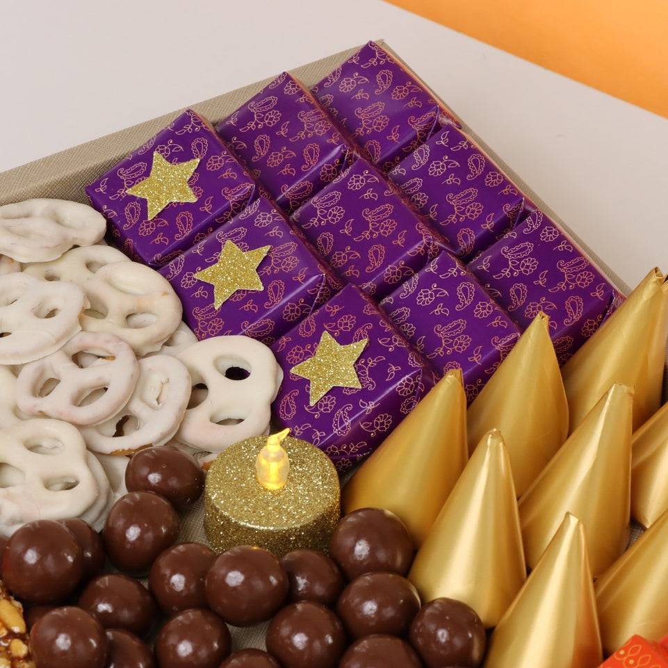 DIWALI DESIGNED CHOCOLATE & SWEETS LARGE LEATHER TRAY