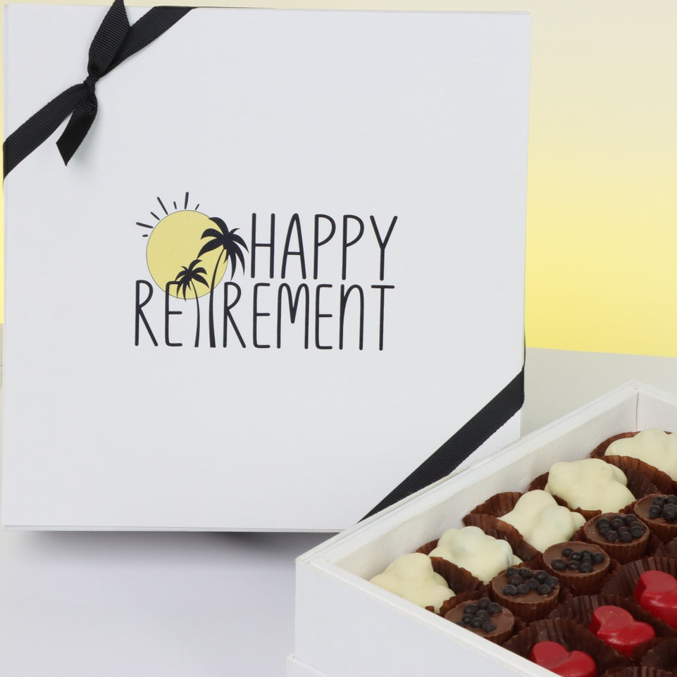 "HAPPY RETIREMENT" DESIGNED PREMIUM CHOCOLATE HARD BOX