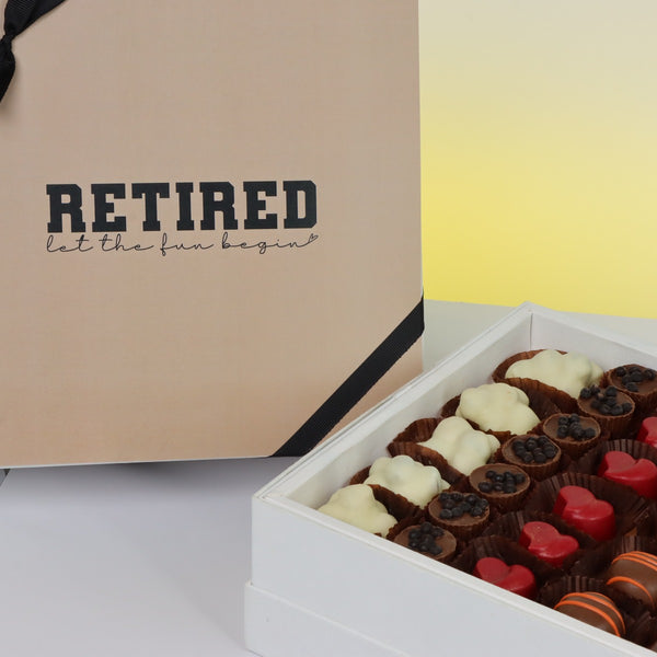 "Let the fun begin" retirement premium chocolate hard box