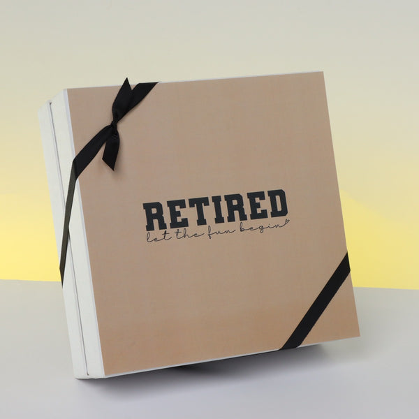 "Let the fun begin" retirement premium chocolate hard box