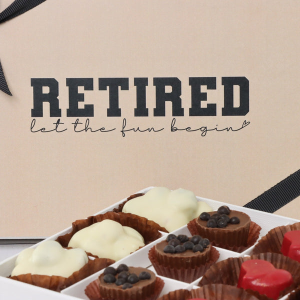 "Let the fun begin" retirement 15-piece premium chocolate hard box
