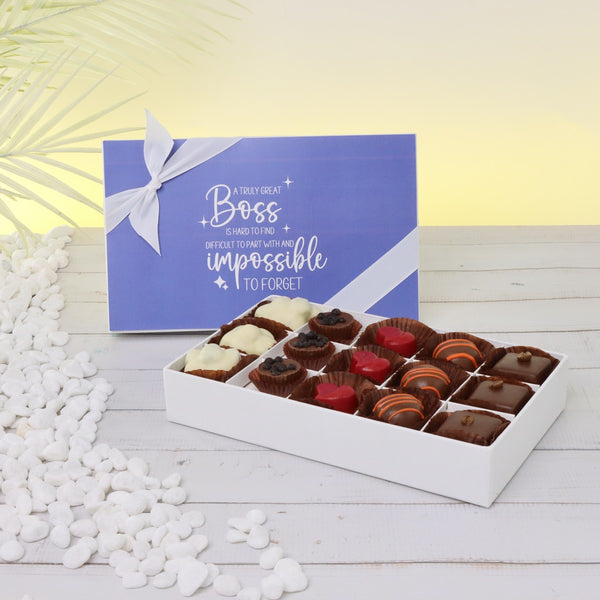 Retirement boss message designed 15-piece premium chocolate hard box