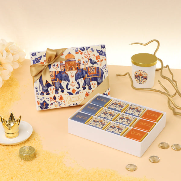 Happy diwali elephant festive designed 12-piece premium chocolate hard box