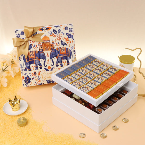Happy diwali elephant festive designed 2-layer premium chocolate hard box