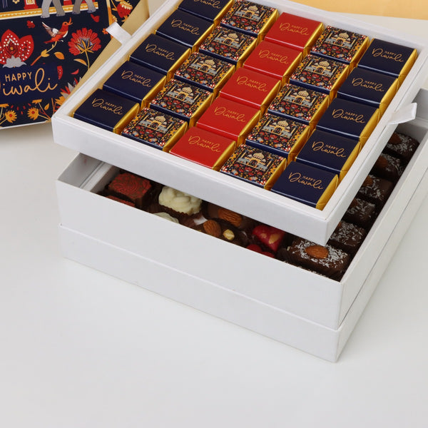 Happy diwali majestic elephant designed premium chocolate 2-layer hard box