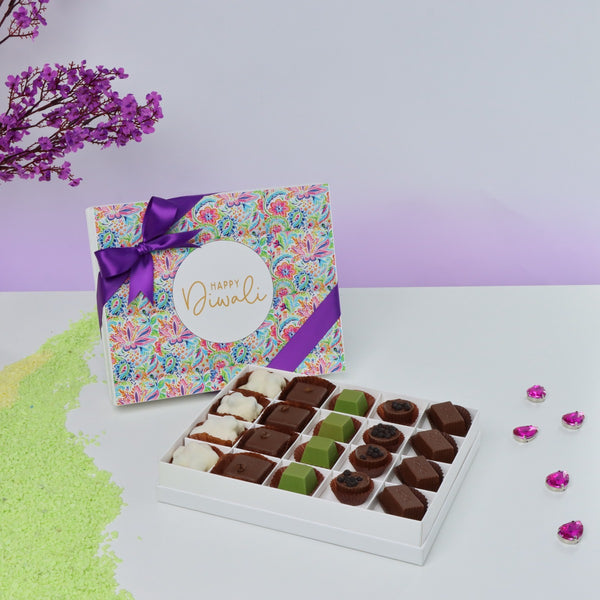 Happy diwali floral pattern designed 20-piece premium chocolate hard box