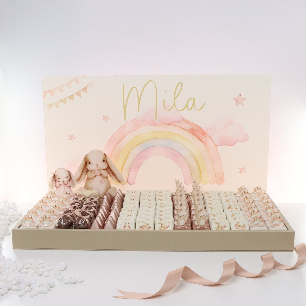 Baby girl rabbit theme decorated chocolate large leather tray