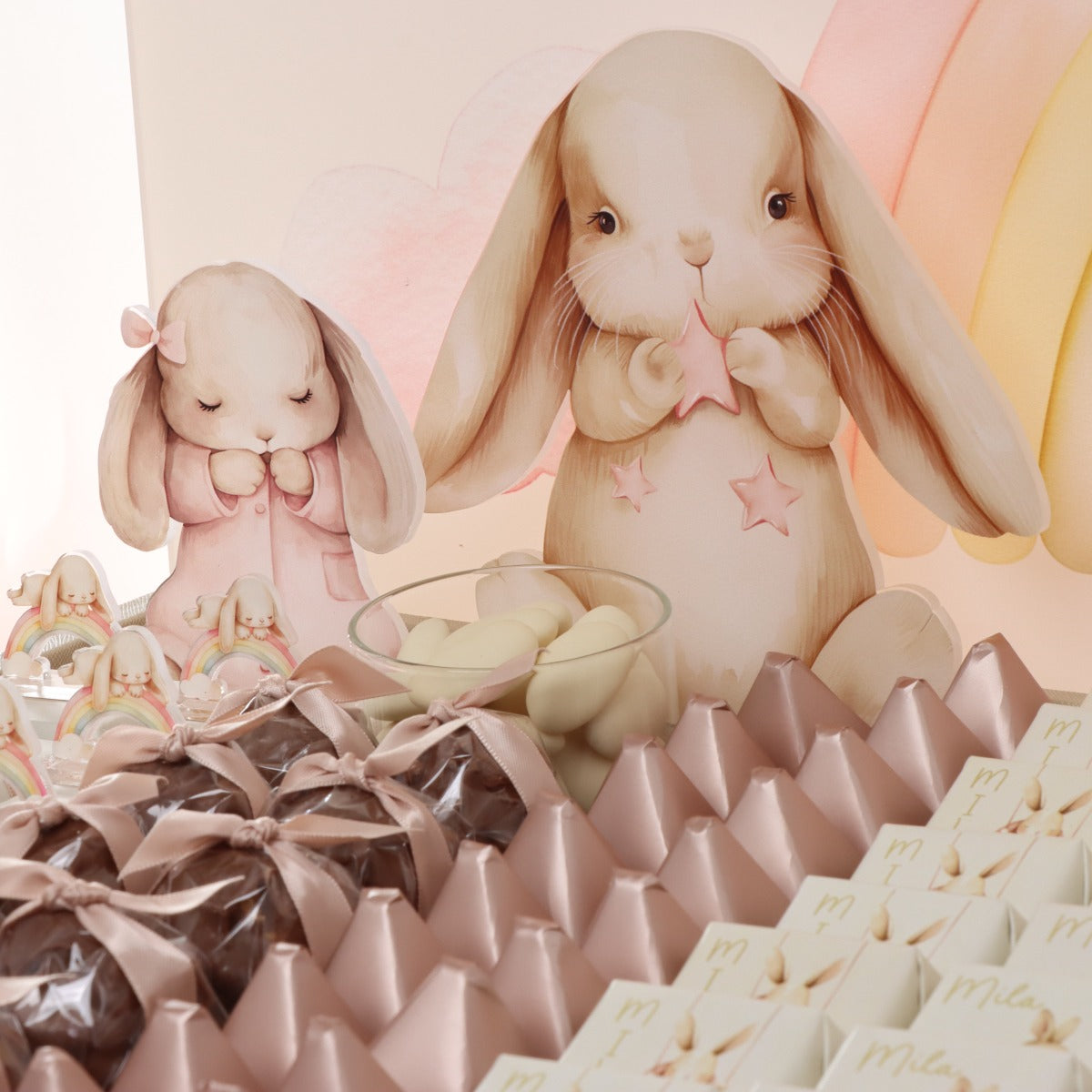 Baby girl rabbit theme decorated chocolate large leather tray