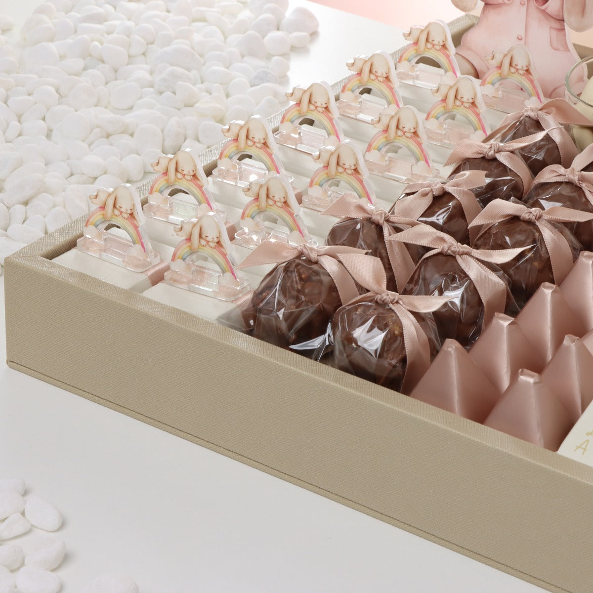 Baby girl rabbit theme decorated chocolate large leather tray