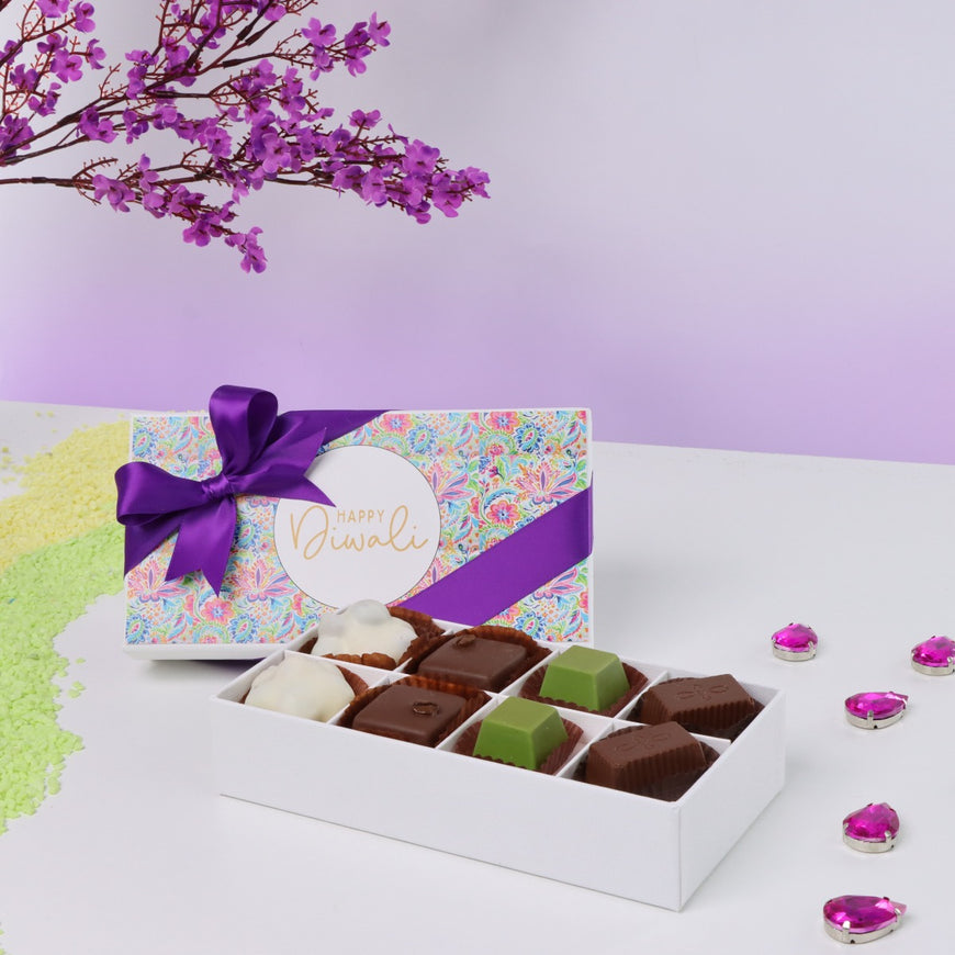 Happy diwali floral pattern designed 8-piece chocolate hard box