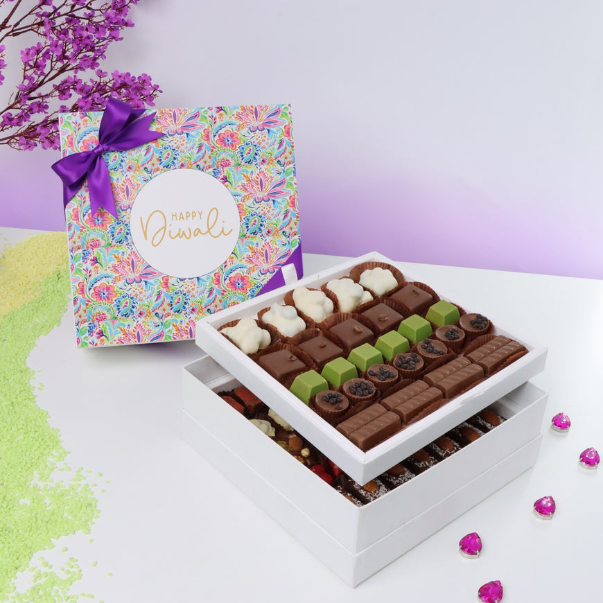 Happy diwali floral pattern designed chocolate 2-layer hard box