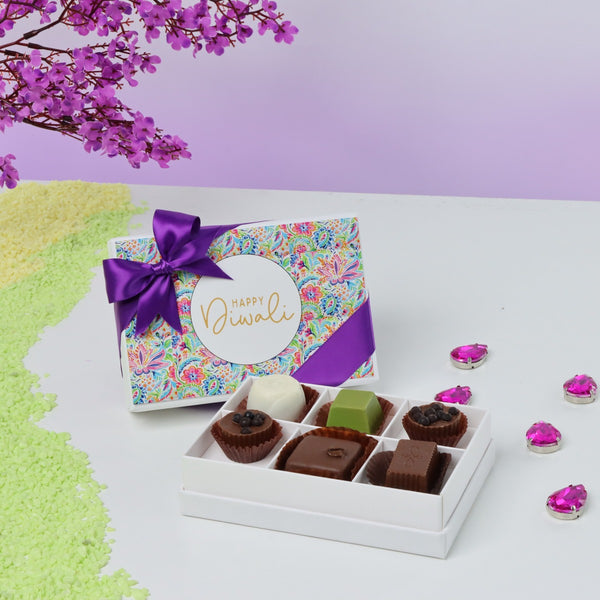 Set of 8 Happy Diwali floral pattern designed 6-pieces premium chocolate hard box
