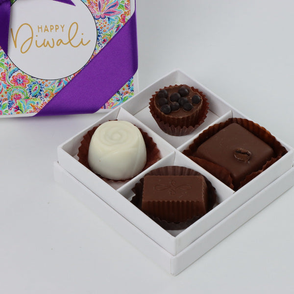 Set of 20 Happy Diwali floral pattern designed 4-piece premium chocolate hard box
