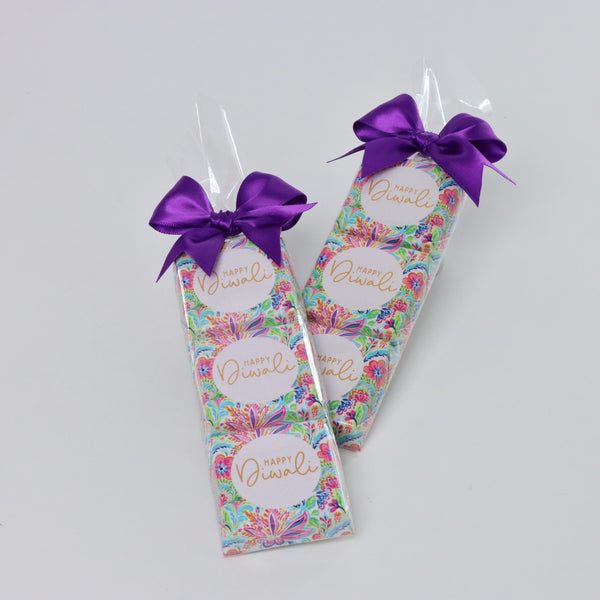 Set of 20 Happy Diwali floral designed 3-piece premium chocolate pack giveaway