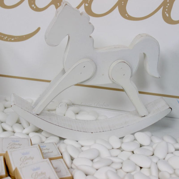 Baby boy carousel horse theme decorated chocolate wood stand with personalized backdrop