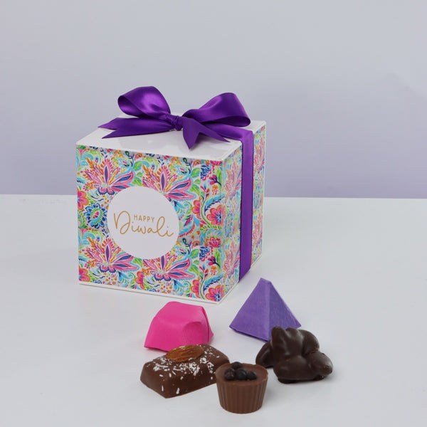Set of 20 Happy Diwali floral pattern designed premium chocolate cube soft box