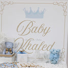 Baby boy carousel horse theme decorated chocolate wood stand with personalized backdrop