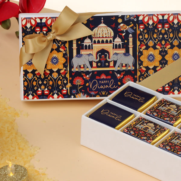 Set of 6 Happy Diwali majestic elephant designed 8-piece chocolate hard box