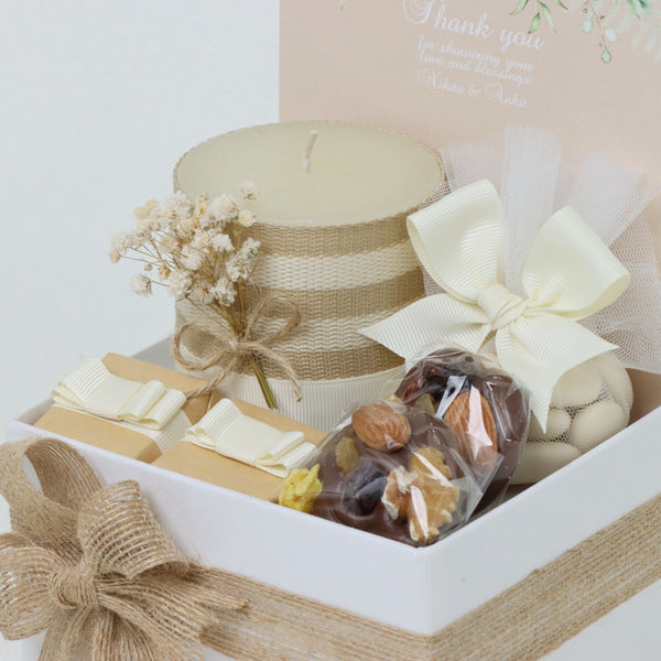 Rustic customized designed chocolate candle small hamper
