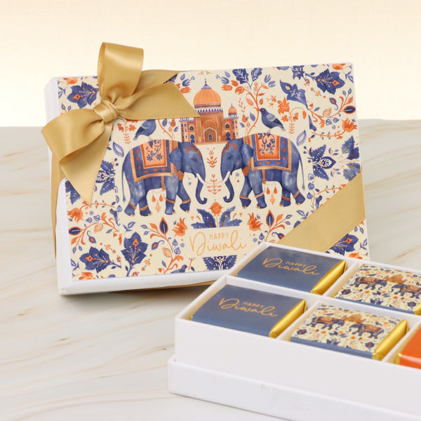 Set of 8 Happy Diwali elephant festive designed 6 - piece premium chocolate hard box giveaway