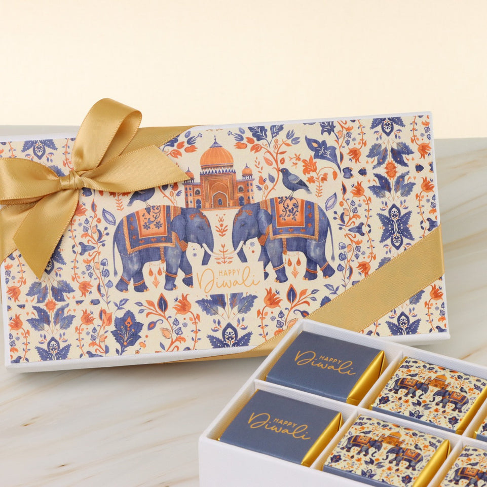 HAPPY DIWALI ELEPHANT FESTIVE DESIGNED 8 - PIECE CHOCOLATE HARD BOX GIVEAWAY