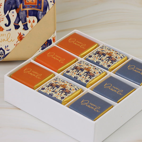Happy diwali elephant festive designed 9-piece premium chocolate hard box