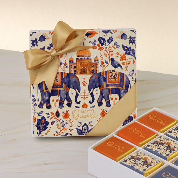 Happy diwali elephant festive designed 9-piece premium chocolate hard box