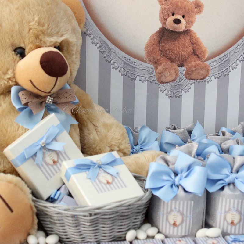 Baby boy teddy bear theme chocolate wood stand