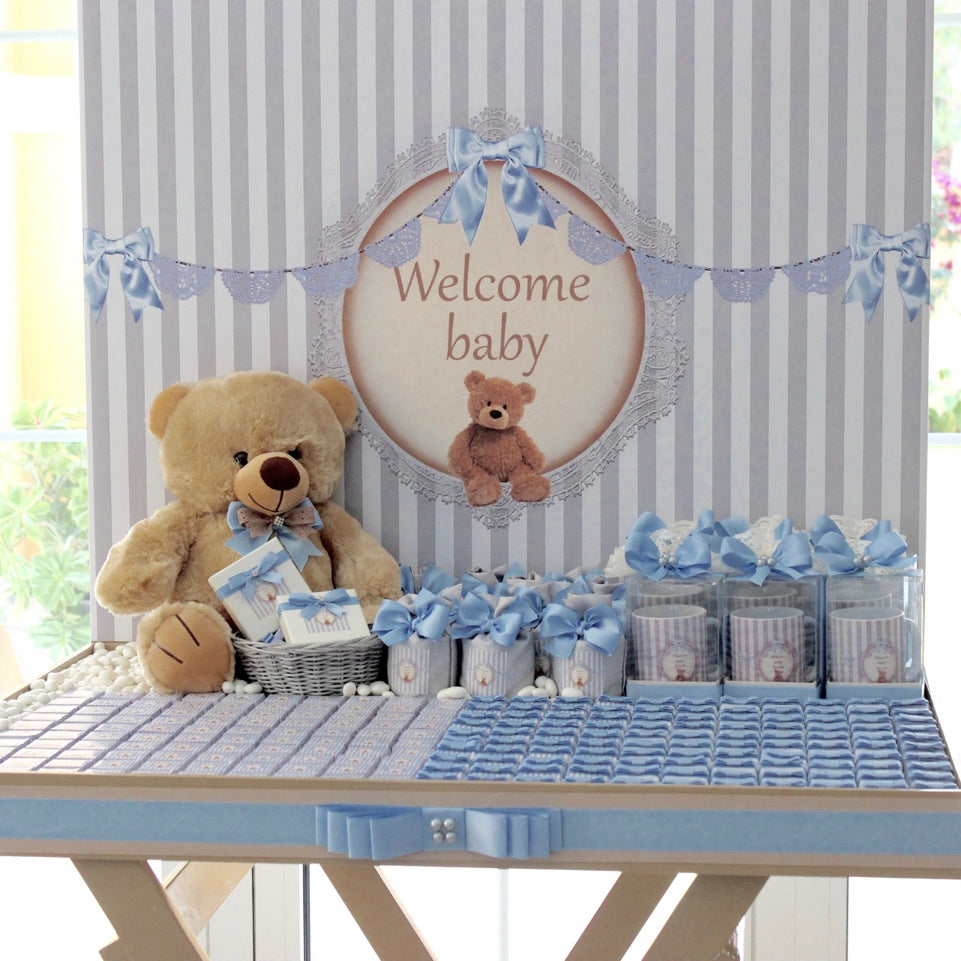 Baby boy teddy bear theme chocolate wood stand